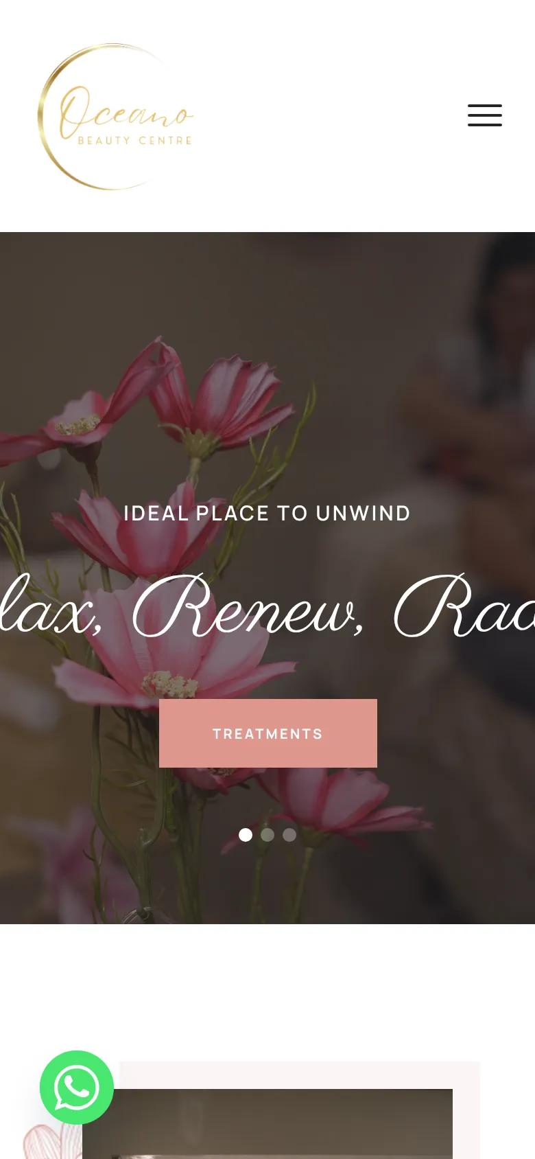 Oceano Beauty Centre homepage on mobile