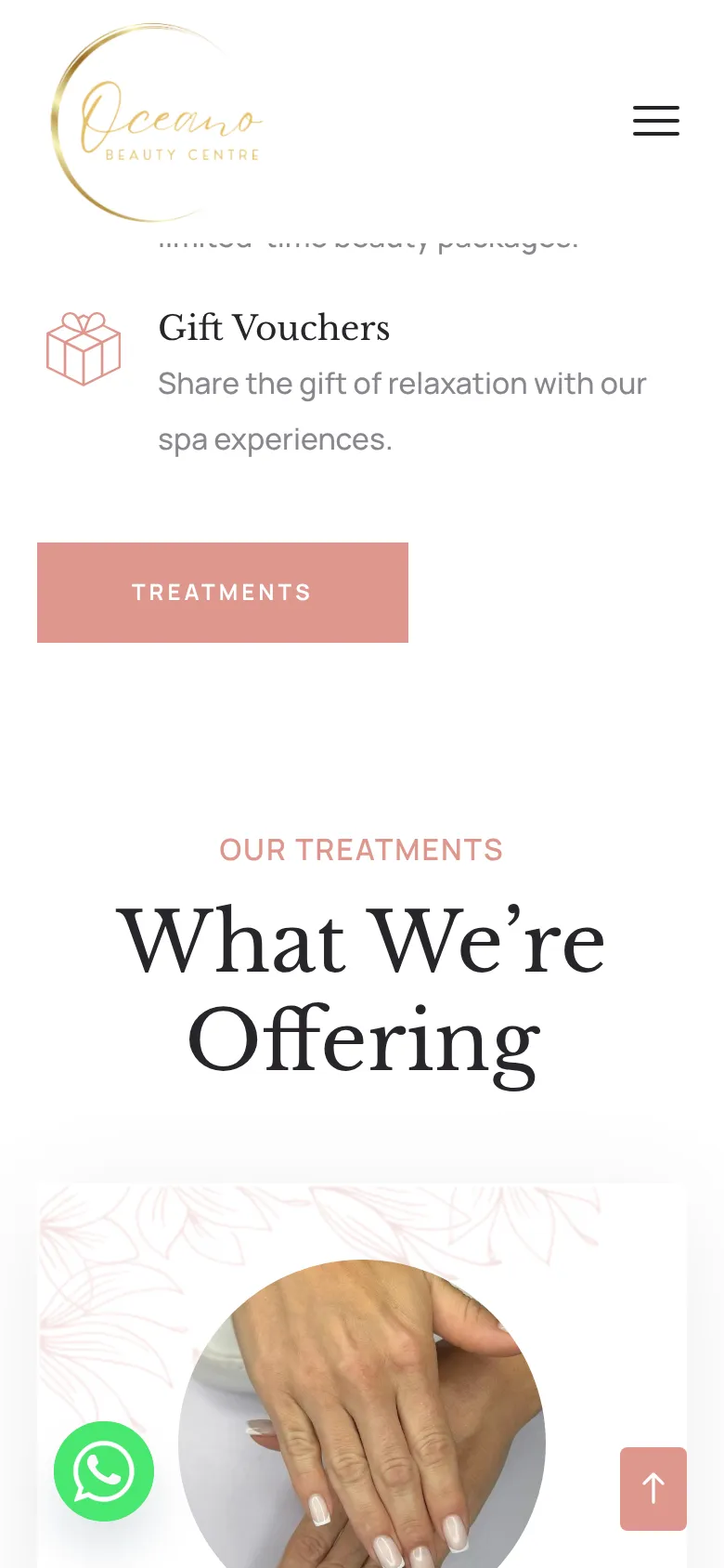 Oceano Beauty Centre on mobile, further down the page