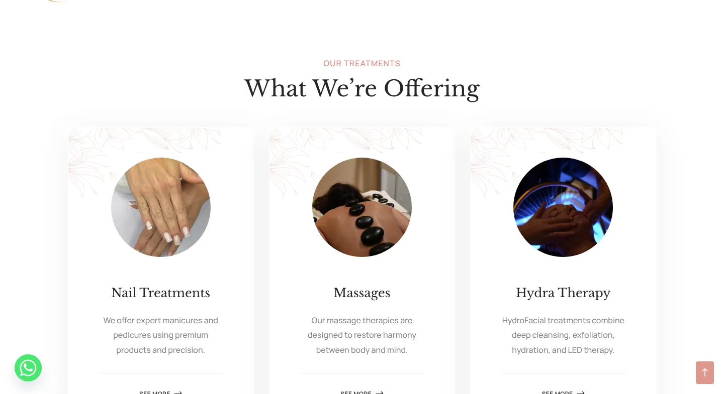 What we are offering: nail treatments, massages and Hydra Therapy