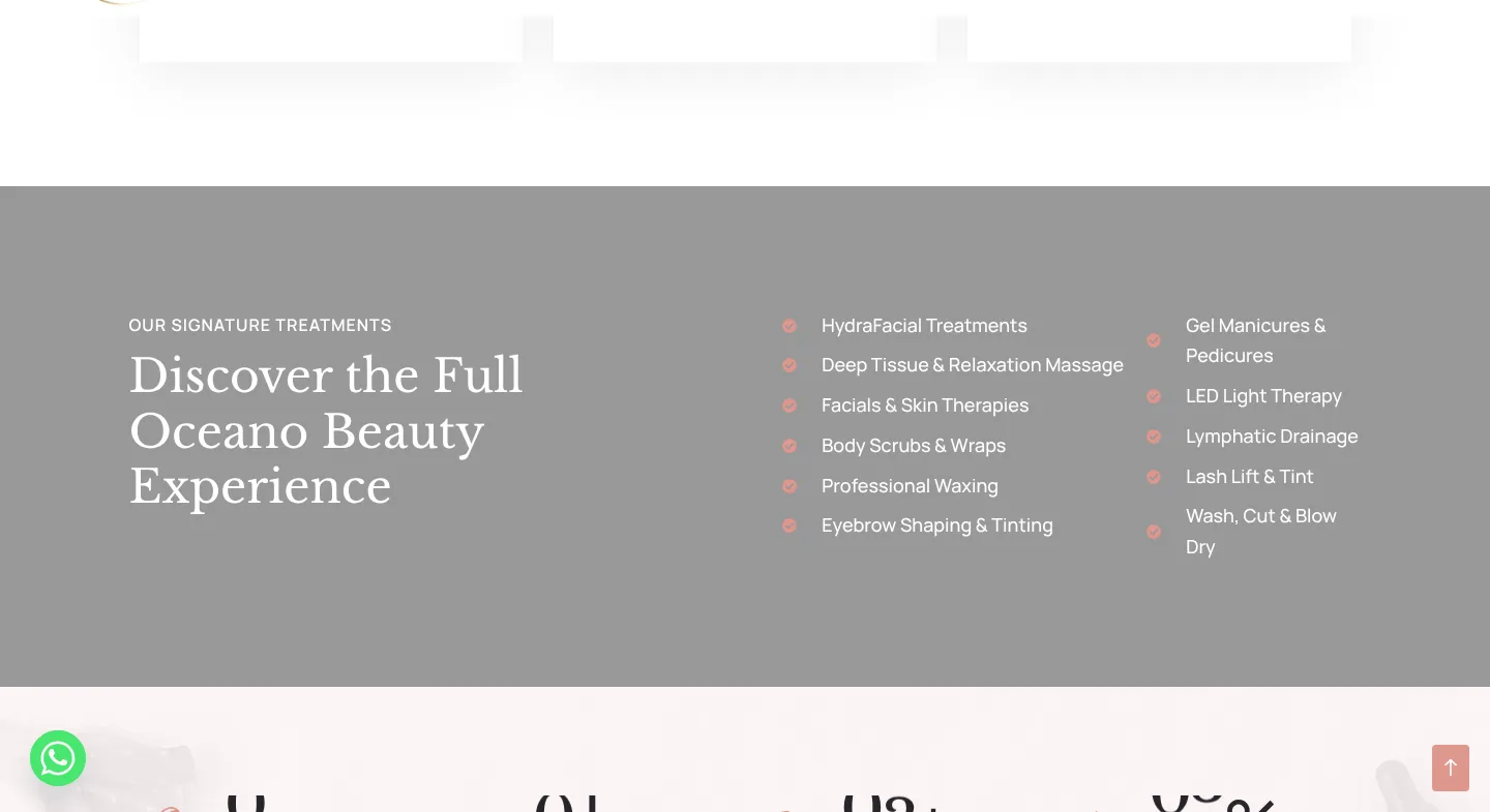 Discover the full Oceano experience: the signature treatment list