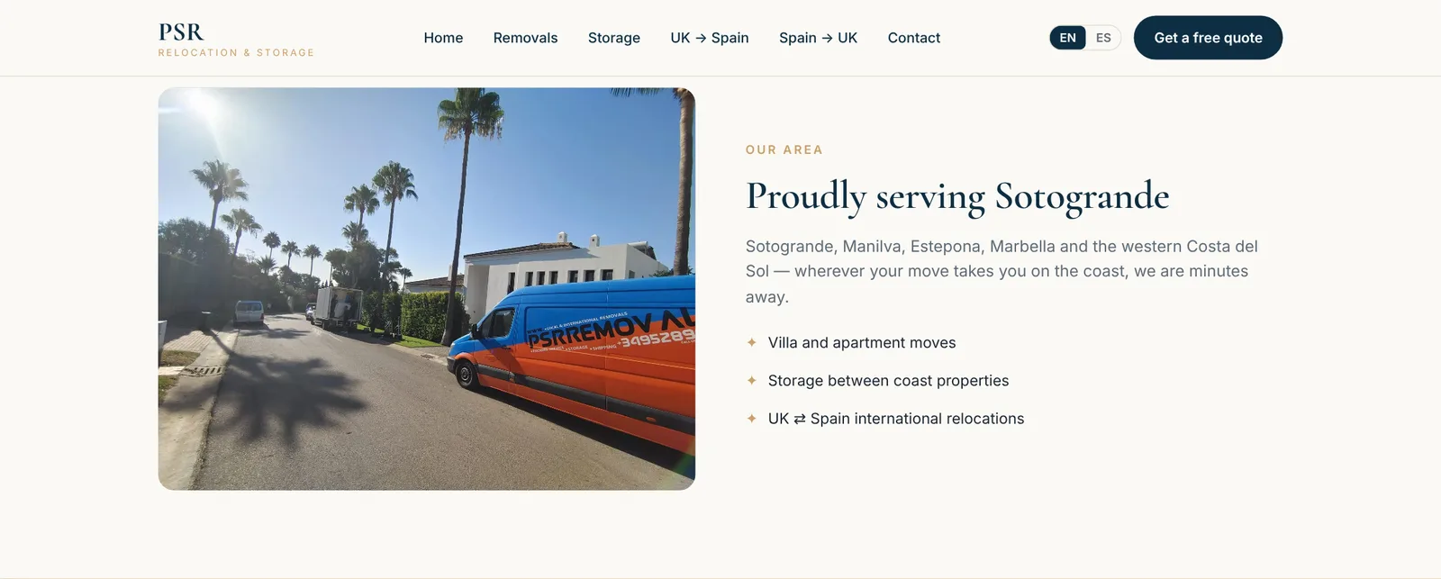Proudly serving Sotogrande: service area section