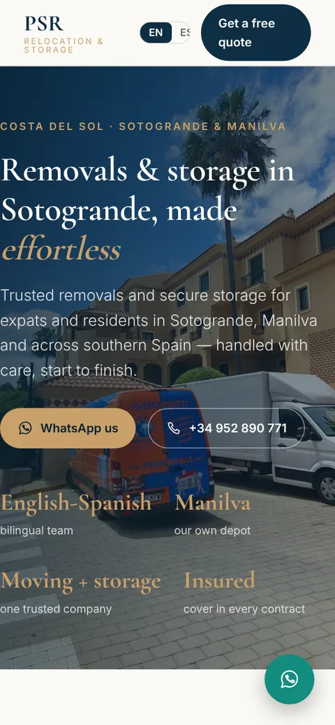 PSR homepage on mobile