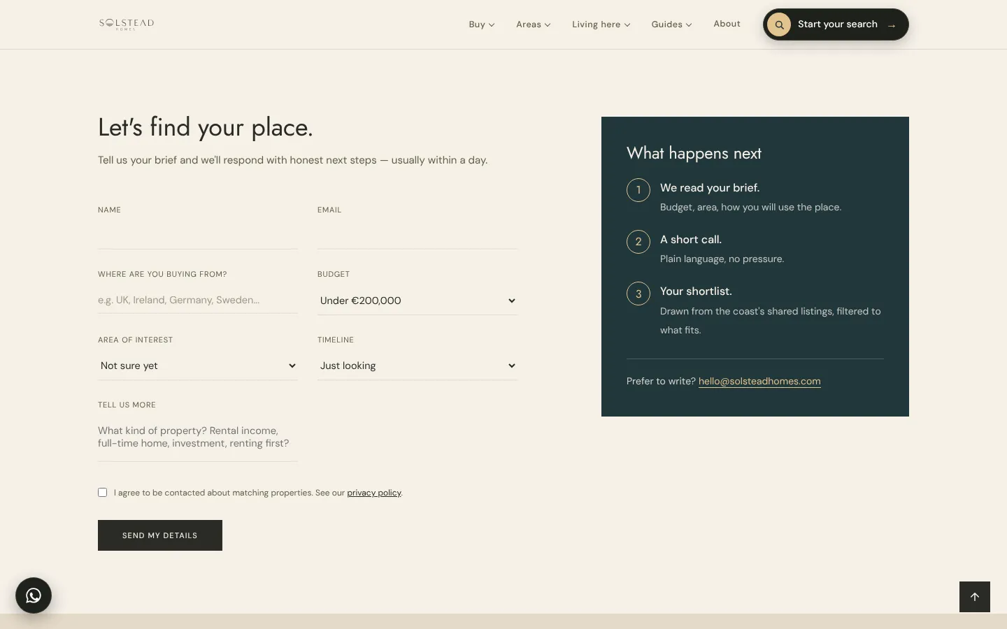 Let's find your place: the buyer brief form