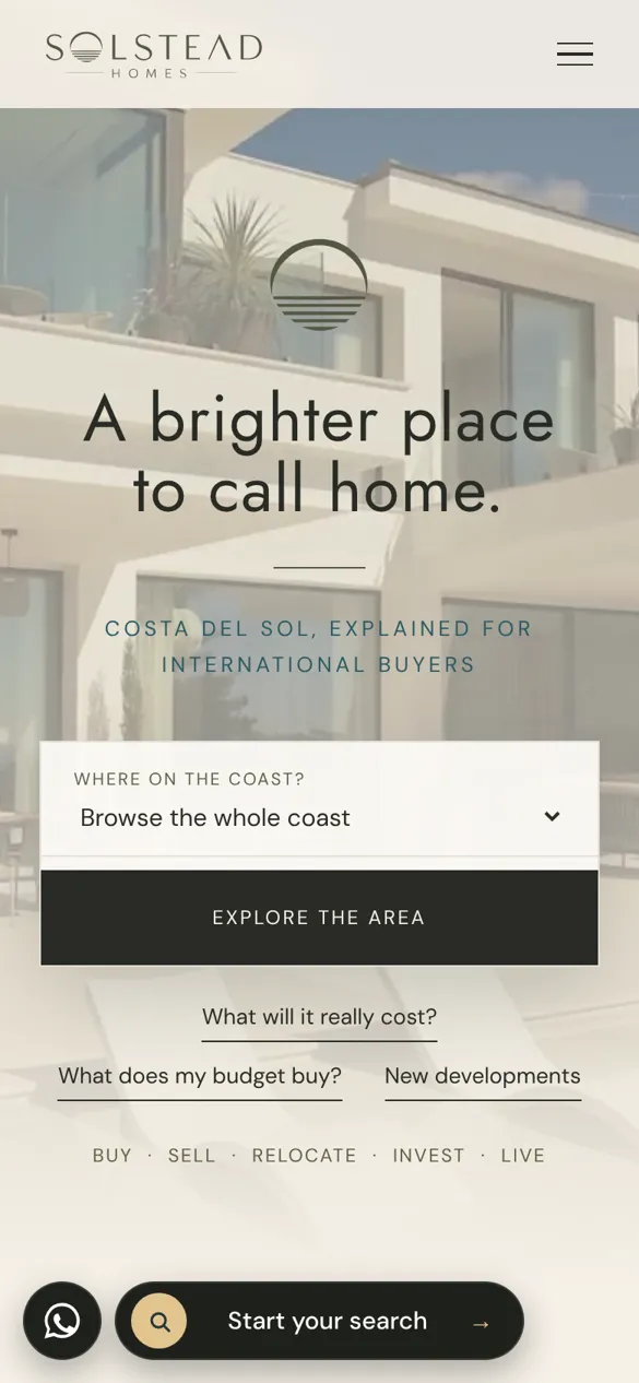 Solstead homepage on mobile