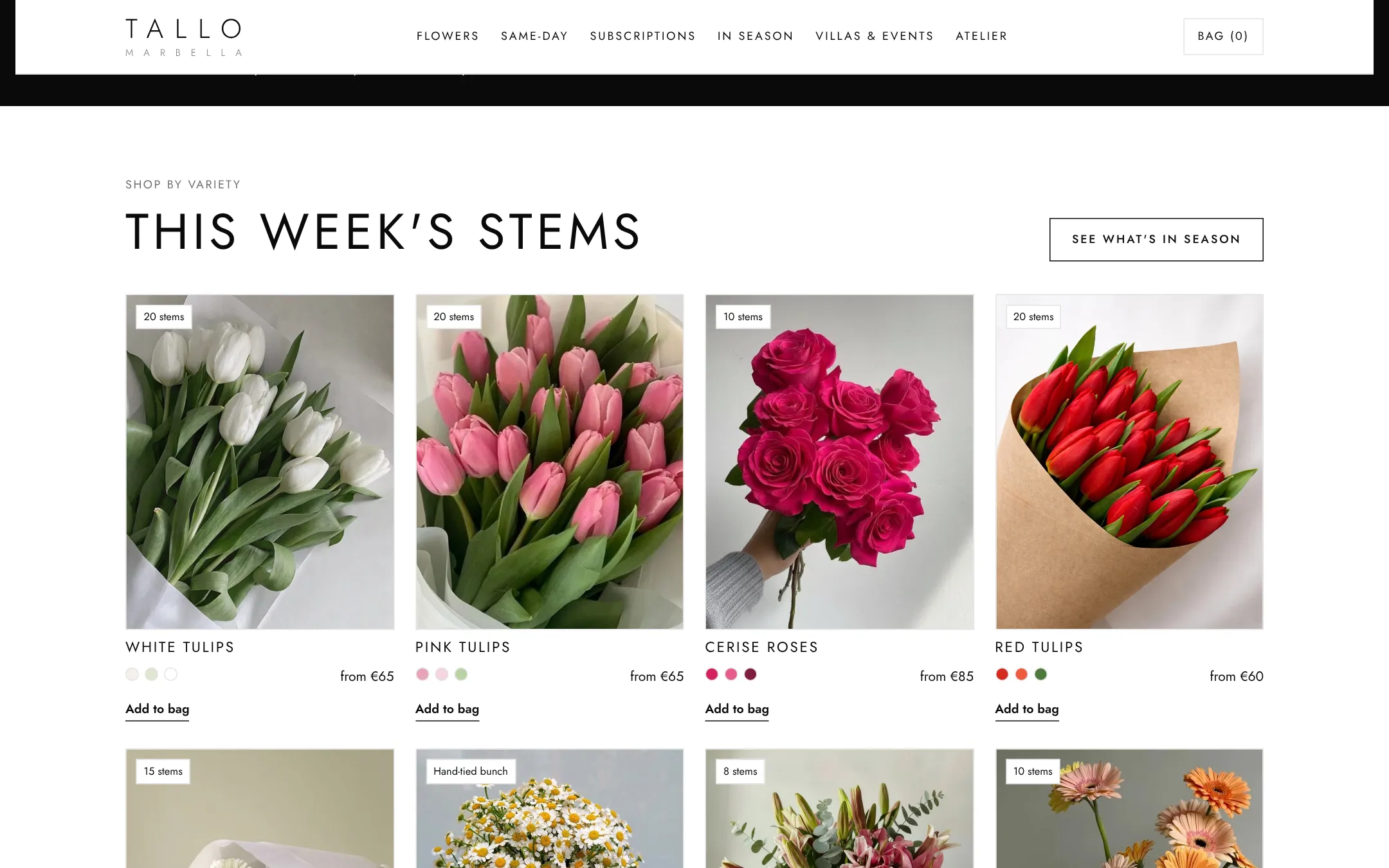 This week’s stems: product grid by variety