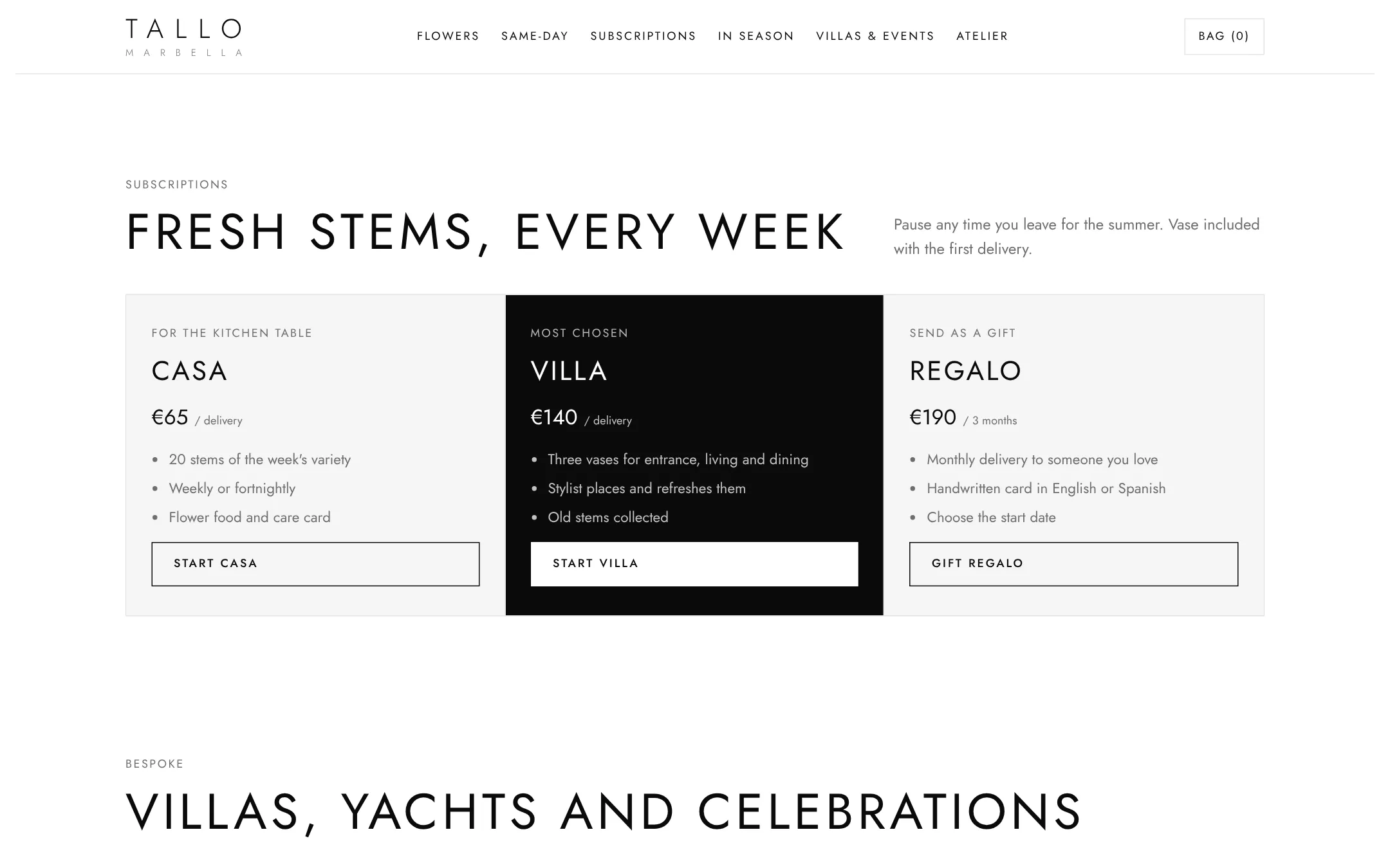 Subscriptions: Casa, Villa and Regalo
